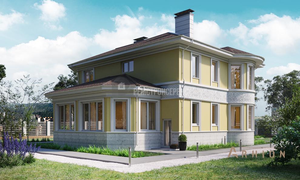 3. Проект двухэтажного дома в современном классическом стиле с многоскатной кровлей, t-92-01, площадью - 244 кв c терассой, эркером